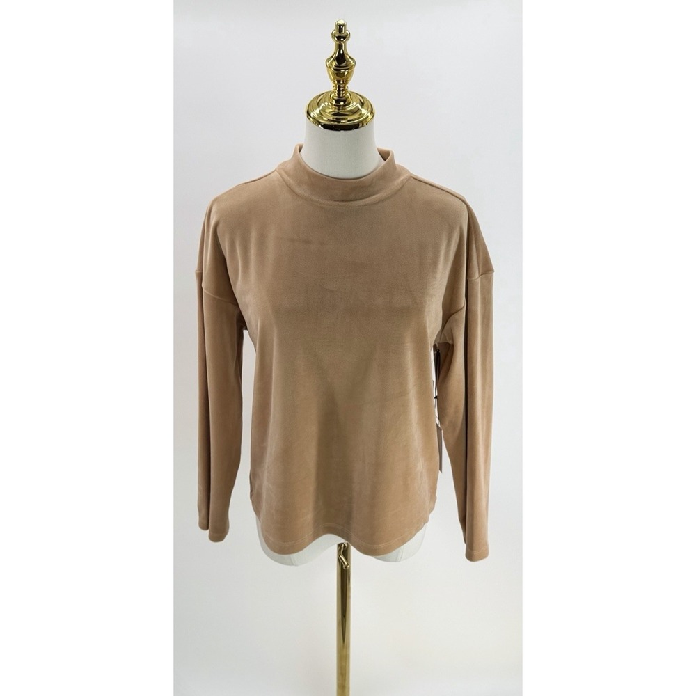 1 State Women's Velvet Mock Neck Long Sleeve Tan Beige Cappuccino Size Small S